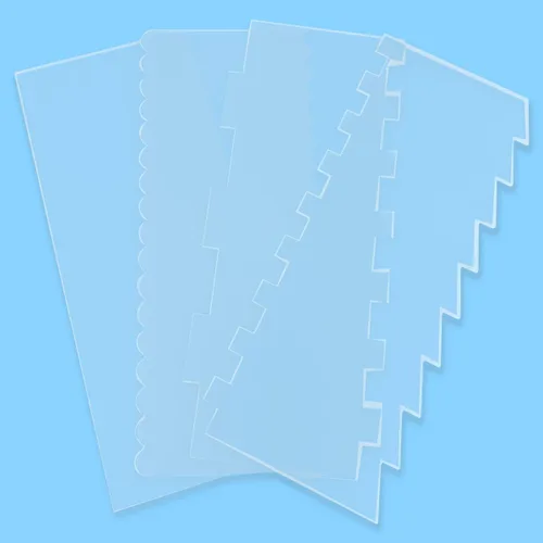 Vista 7 de Juego de 4 raspadores grandes de acrílico transparente para pasteles, raspador alisador de pasteles, peine de contorno de bordes con rayas