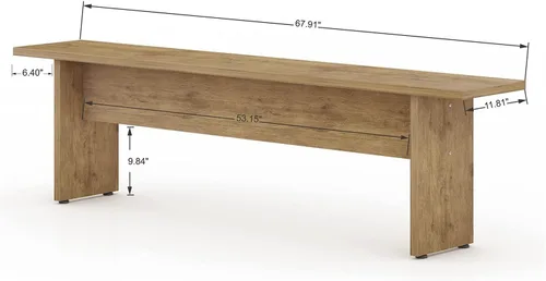 Vista 4 de Manhattan Comfort Nomad - Juego de comedor de 3 piezas para 6 personas con mesa de cocina moderna y 2 bancos, muebles de granja con acabado de grano
