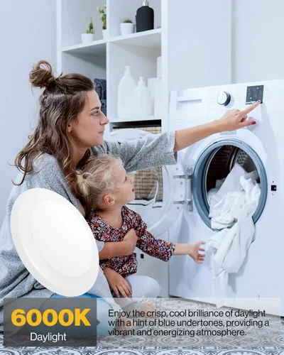 Vista 3 de Luces descendentes de disco, pack 1/24 1050LM, 2700K Soft White, Flush Mount Disk Recessed Ceiling Can Lighting, Low Profile Ceiling, Closets, 15W