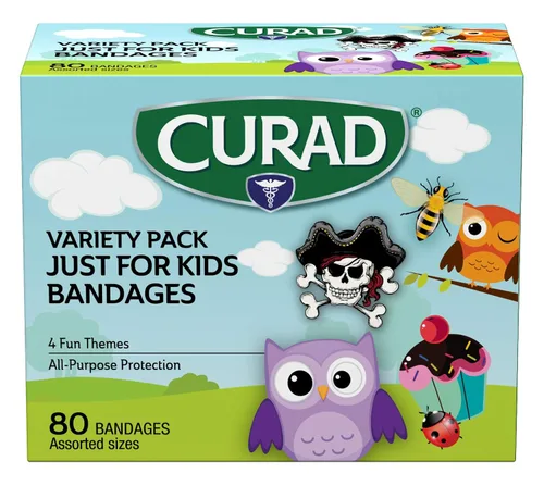 Vista 2 de CURAD Vendas adhesivas de plástico para niños, 4 divertidos temas, coloridas, protección para todo uso, sello de 4 lados, variedad de tamaños, 80