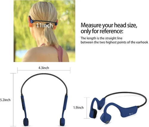 Vista 5 de Auriculares Bluetooth impermeables de conducción ósea Auriculares abiertos Auriculares azules con micrófono, auriculares Bluetooth con micrófono