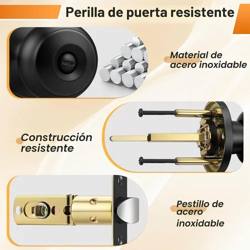 Vista 6 de Probrico Pomos de puerta negros, privacidad para dormitorio y baño, de interior, con bola redonda, paquete de 6