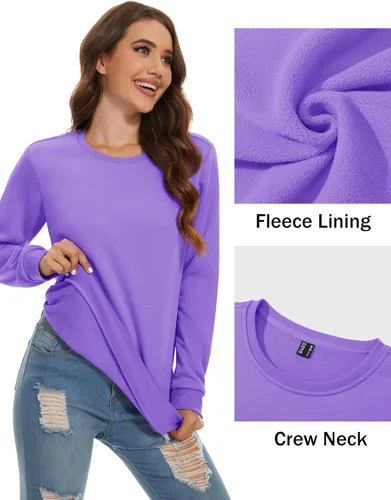Vista 4 de MAGCOMSEN Sudadera con forro polar para mujer, cuello redondo, algodón, sin botones, casual, manga larga, cálida