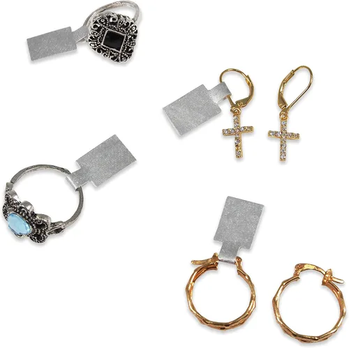 Vista 3 de Etiquetas de reparación de joyas, precio e identificación Rectángulo plateado 500pcs Tyvek autoadhesivo para anillos, pulseras, collares, colgantes