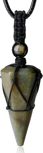 Vista 9 de XIANNVXI Collar puntiagudo con piedra de cristal curativo, cuerda negra ajustable, collar con colgante de piedras preciosas naturales, joyería