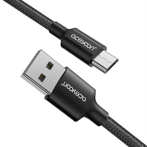 Vista 8 de aceyoon Cable micro USB de 1 pie, paquete de 2 cables de carga USB 2.0 Micro B, cable corto de nailon trenzado de datos para teléfono Galaxy S6 S7