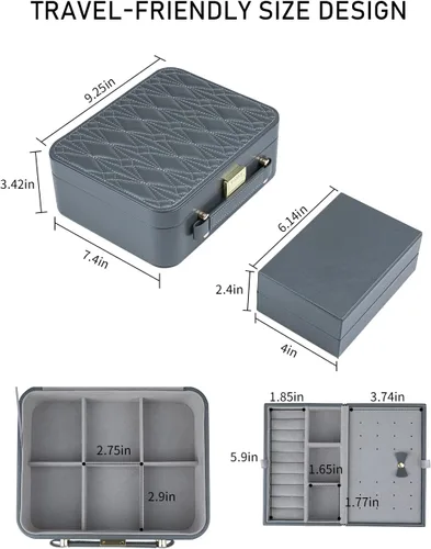 Vista 6 de V-LAFUY Caja organizadora de joyas organizador de joyas para hombre 2 capas con bandeja extraíble joyero de regalo para día de Acción de Gracias