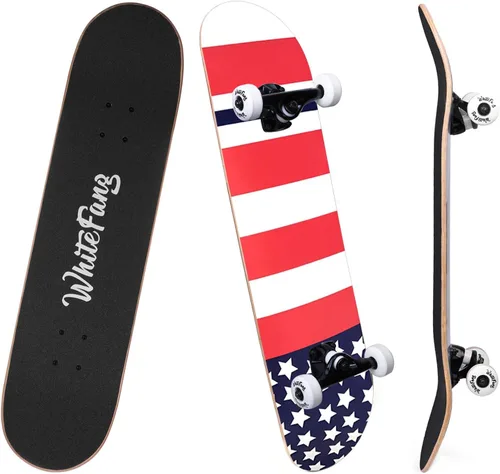 Vista 16 de WhiteFang Patinetas para principiantes, patineta completa de 31 x 7.88 pulgadas, 7 capas de arce canadiense con doble kick cóncavo estándar y Arrow