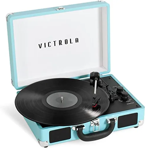 Vista 16 de Victrola Journey+ - Reproductor de discos portátil con Bluetooth en maleta – Altavoces integrados, reproductor de vinilos de 33-1/3, 45 y 78 RPM