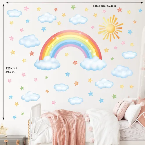 Vista 6 de DECOWALL Rainbow Sun Nubes Estrellas Pared Pegatinas Calcomanías Nursery
