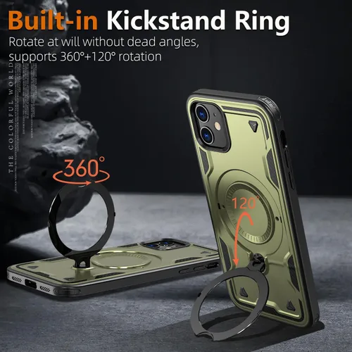 Vista 4 de Funda Magnética para iPhone 11, Funda para iPhone XR Compatible con MagSafe, con 2 Protectores de Pantalla, con Anillo Soporte, Protección Heavy
