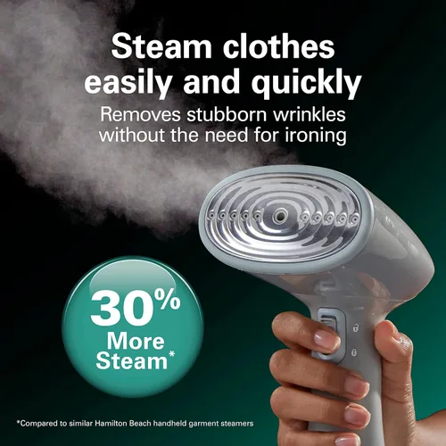 Vista 4 de Hamilton Beach Vaporizador de mano para ropa, tela y cortinas, 1200 vatios, tanque de agua de 13.5 fl oz, 20 minutos de vapor continuo, esenciales