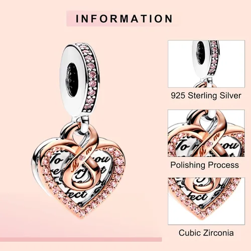 Vista 3 de La Menars Dije de corazón para pulseras y collares de plata de ley 925 para mujer, colgante para Navidad, día de San Valentín, día de la madre