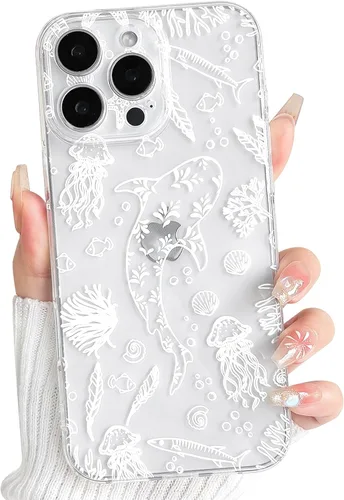 Vista 40 de NITITOP Funda para iPhone 13 Clear Sea Animal - Pez negro Pescado Negro