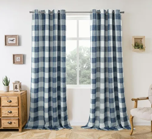 Vista 15 de Cortinas de cuadros de búfalo DriftAway a cuadros negro y blanco extralargas con tratamiento ojo de sargento para dormitorio y sala de estar