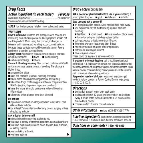 Vista 4 de Amazon Basic Care Comprimidos masticables de aspirina de dosis baja 81 mg, analgésico, sabor naranja, 36