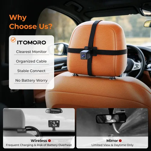 Vista 5 de Itomoro Espejo de coche para bebé, cámara de coche para asiento trasero con pantalla de función de visión nocturna HD, soporte de ventosa