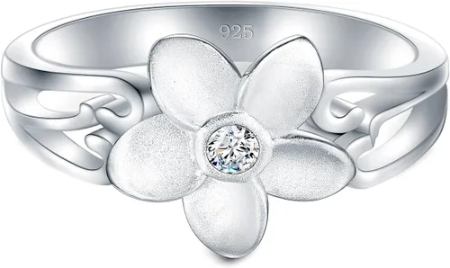 Vista 2 de BoRuo Plumeria - Anillo de plata de ley 925, circonita cúbica y circonita cúbica hawaiana, ajuste cómodo, anillo de boda, Algodón