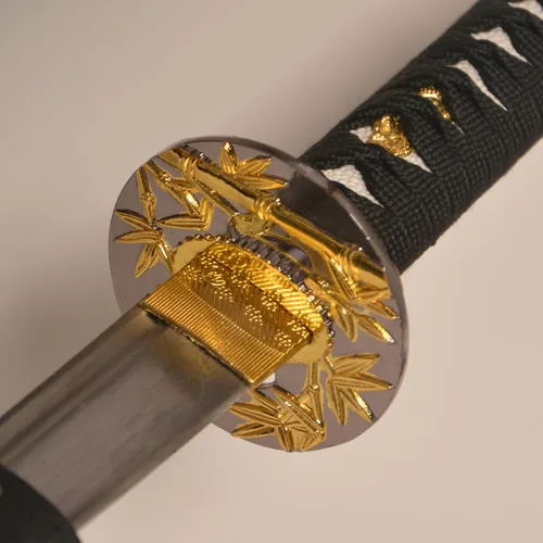 Vista 4 de FullTang Iaido Samurai - Juego de 3 piezas de espadas samurai japonesas con soporte de exhibición, vaina grabada, acero al carbono medio 1045, Hoja