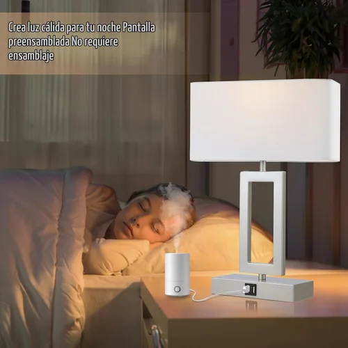 Vista 6 de gernehop - Juego de 2 lámparas de mesa plateadas con puertos USB duales, lámparas de noche con control táctil regulables de 3 vías, lámpara de mesa