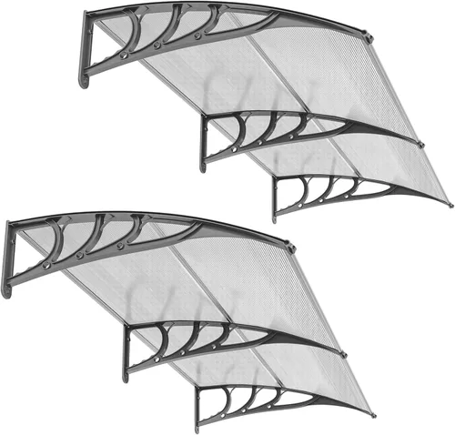 Vista 10 de Tangkula Paquete de 2 toldos de ventana de 30 x 39 pulgadas, toldo moderno de policarbonato para puerta superior con hoja hueca para protección