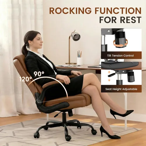 Vista 6 de COMHOMA Comfy Silla de oficina, silla de escritorio para el hogar con reposabrazos abatibles y respaldo ergonómico, silla ejecutiva de piel