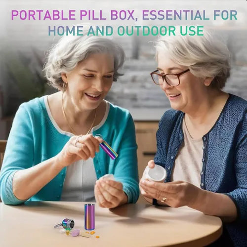 Vista 6 de VTAR Organizador de píldoras, impermeable, de una sola cámara, de acero inoxidable, pastillero pequeño de viaje, llavero para pastillas, contenedor