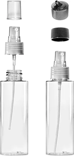Vista 2 de VViViD Botellas vacías de plástico transparente sin BPA de 4 onzas con tapa giratoria, tapa de pulverización de niebla y tapa de boquilla abatible