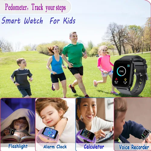 Vista 8 de Reloj inteligente para niños, reloj inteligente para niñas y niños con 26 juegos, grabadora de video y reproductor, calendario podómetro, linterna