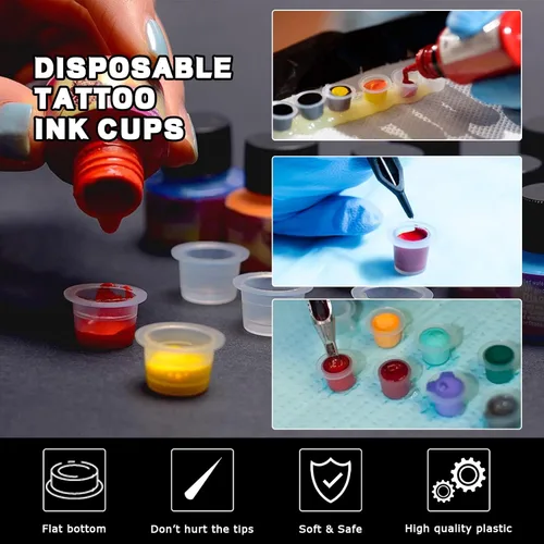 Vista 7 de 1 portavasos, 7 agujeros, tinta de tatuaje, resina dura de calavera y 100 tapas de tinta grandes #15, soporte de tinta para tatuaje, artista