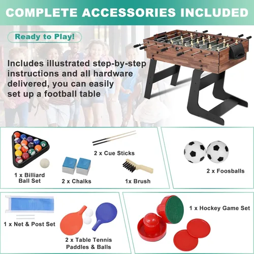 Vista 3 de RAYKEEP Foldable Multi Game Table, 4-in-1 Combo Game Table Set with Ping Pong, Hockey, Pool Billiards and Foosball for Adults, Home, Game Room