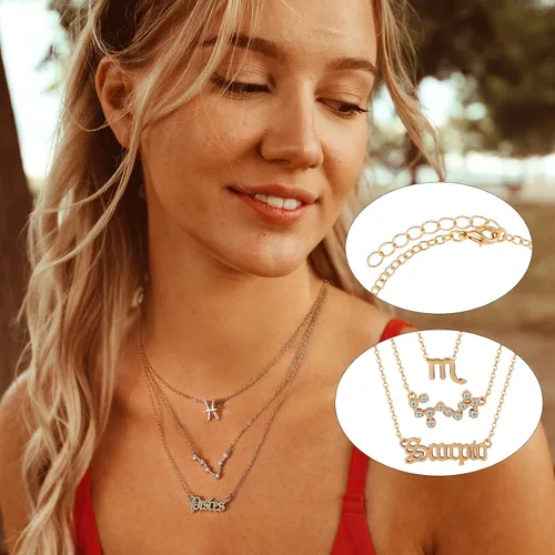 Vista 6 de Buleens Collar del zodiaco, 6 piezas de joyas para mujeres y niñas, Géminis Cáncer, Leo Virgo Libra, Escorpio, Sagitario, Capricornio, Acuario