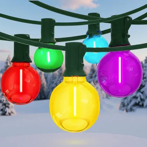 Vista 8 de Guirnalda de luces LED G40 para exteriores de 25 pies, luces de Navidad con forma de globo esmerilado con 27 (2 de repuesto) bombillas redondas