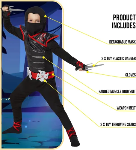 Vista 2 de Morph Deluxe Boys Ninja Costume With Ninjas Toy Accessories, Kids Ninja Costumes, Boy Halloween Costume