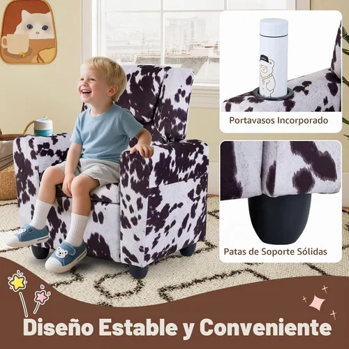 Vista 5 de GLACER Sillón reclinable para niños con portavasos de terciopelo vaca
