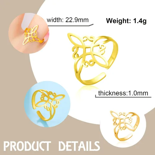 Vista 4 de Dreamtimes Witch Knot Ring for Women Stainless Steel Adjustable Open Finger Rings Celtic Quaternary Wiccan Witches Knot Ring Witchcraft Amulet