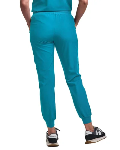 Vista 5 de Green Town Conjunto de ropa quirúrgica para mujer, pantalón deportivo y parte superior con cuello en V, 5 bolsillos, cintura de yoga, uniforme