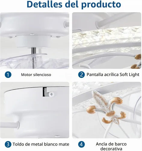 Vista 7 de Ventilador de techo enjaulado blanco con luces y control remoto, ventilador de techo industrial de granja con luz para cocina, dormitorio, sala