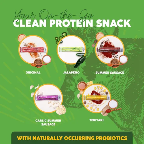 Vista 5 de Paleovalley: Palitos de carne 100% alimentados con pasto – Bocadillo orgánico paleo y keto con probióticos naturales – 40 palitos de carne seca