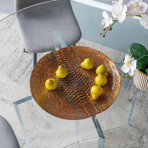 Vista 6 de A&B Home - Placa de carga dorada – Placa de carga circular de vidrio, decoración de mesa de comedor, centro de mesa de comedor decorativo