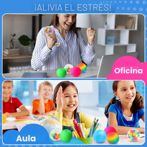 Vista 7 de Pelotas de Estrés y Juguetes Sensoriales Fidget: Juego de 12 Bolas Esponjosas de Estrés para Niños de 3 a 12 años - Bola Sensorial de Terapia