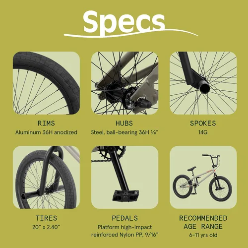 Vista 5 de Retrospec Sesh - Bicicleta BMX para niños de 20 pulgadas, estilo libre, para niños y niñas, con clavijas de eje extraíbles, freno en U, dirección