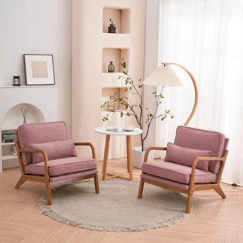 Vista 8 de Silla decorativa para sala de estar, sillón tapizado moderno de mediados de siglo con almohada, sillón de lectura, cómoda silla decorativa