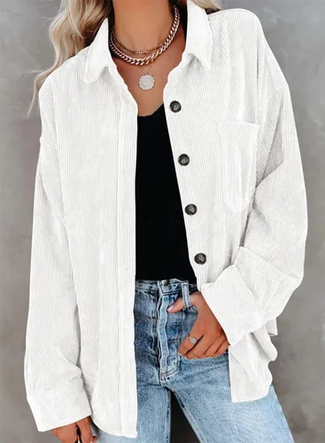 Vista 2 de ZOLUCKY Womens Casual Plus Size Shacket Jacket Long Sleeve Button Down Shirts Blouses Tops