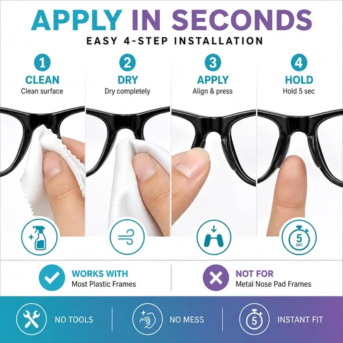 Vista 6 de GMS Optical® 0.1 in adhesivo antideslizante contorneado almohadillas de nariz de lente de silicona suave con súper pegajoso respaldo - 5 pares