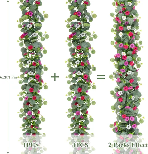 Vista 4 de 12.4FT Artificial Eucalyptus Flowers Garland 2PCS Faux Greenery Home Decor Green and Colorful-2pcs