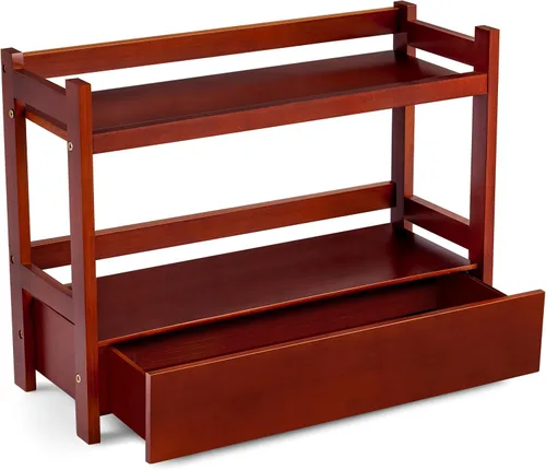 Vista 10 de Sorbus Organizador de encimera de baño de bambú, estante de 2 niveles con cajón oculto para tocador, estación matcha, organizador de fregadero