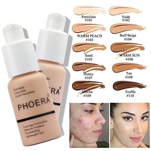 Vista 2 de PHOERA - Base líquida mate, maquillaje PHOERA para mujeres, corrector de cobertura completa, base PHOERA, corrector de control de aceite mate de 1.0