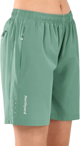 Vista 8 de NORTHYARD Pantalones cortos deportivos de senderismo para mujer, de secado rápido, ligeros, para gimnasio, entrenamiento, con 3 bolsillos
