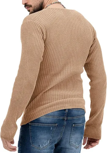 Vista 4 de Blusas ligeras para hombres Punto Cuello en V Camisa Manga Larga Tops ajustados Color sólido Jersey Deportivo túnicas